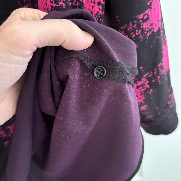 Catherines pink black tunic blouse top 2X v-neck popover collar roll tab sleeve - Picture 9 of 9